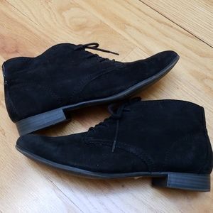 Black suede ankle lace up bootie